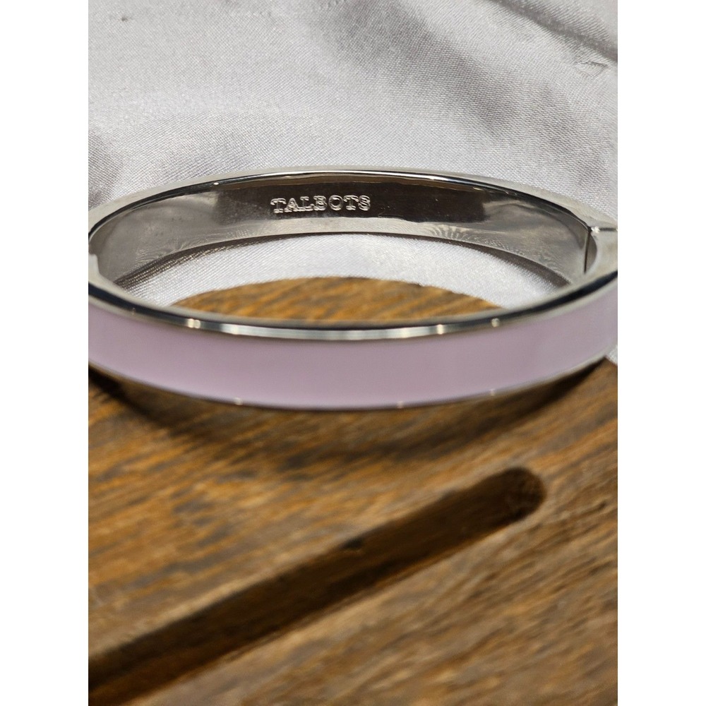 Talbots Silver Tone Light Pink Enamel Bangle Bracelet Classic Signed Jewelry